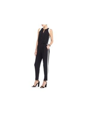 The Limited Black Sleeveless Pantsuit with White Side Stripes